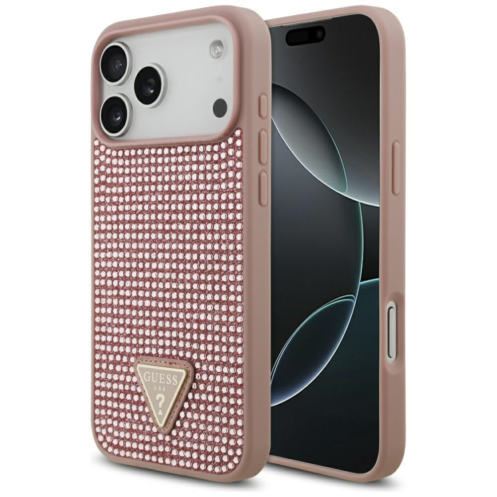 Etui na Apple iPhone 17 Pro Max, Guess, Rhinestone Triangle Logo, Różowy
