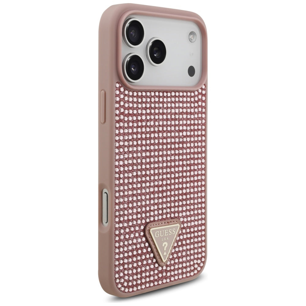 Etui na Apple iPhone 17 Pro Max, Guess, Rhinestone Triangle Logo, Różowy