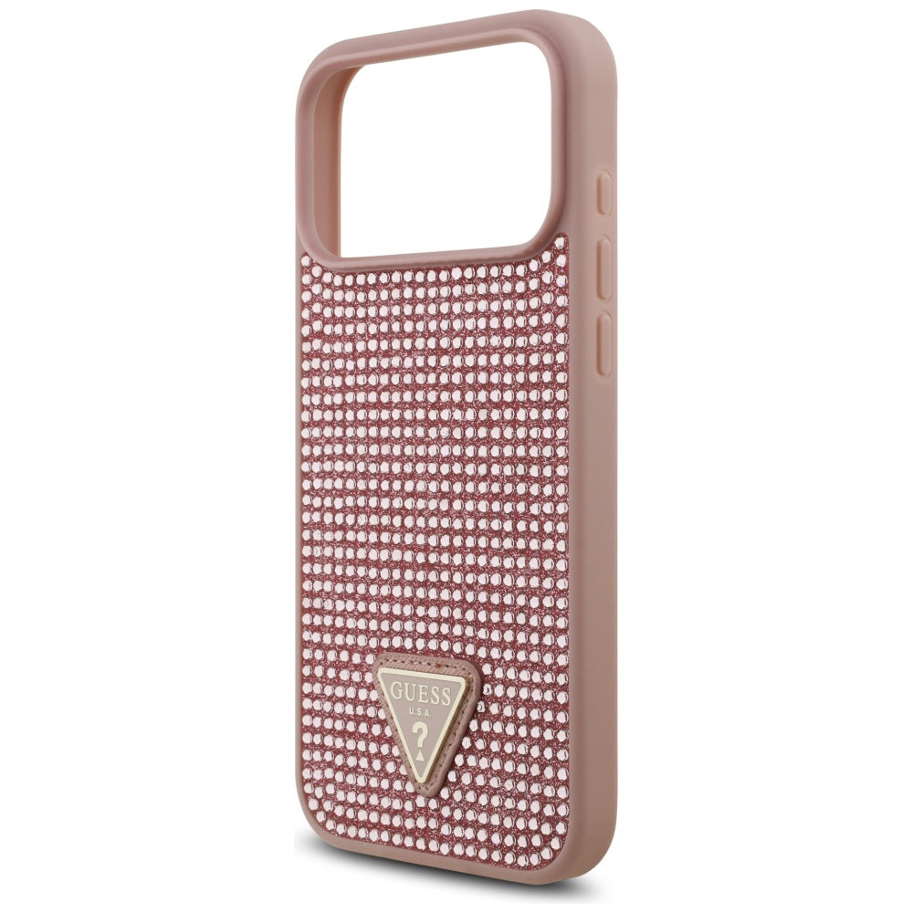 Etui na Apple iPhone 17 Pro Max, Guess, Rhinestone Triangle Logo, Różowy