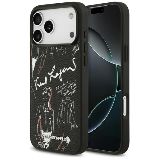Etui na Apple iPhone 17 Pro Max, Karl Lagerfeld, Grained Pattern Logo, Czarne