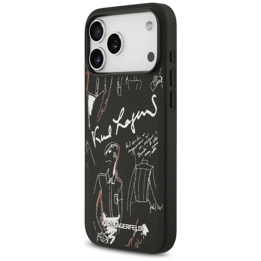 Etui na Apple iPhone 17 Pro Max, Karl Lagerfeld, Grained Pattern Logo, Czarne