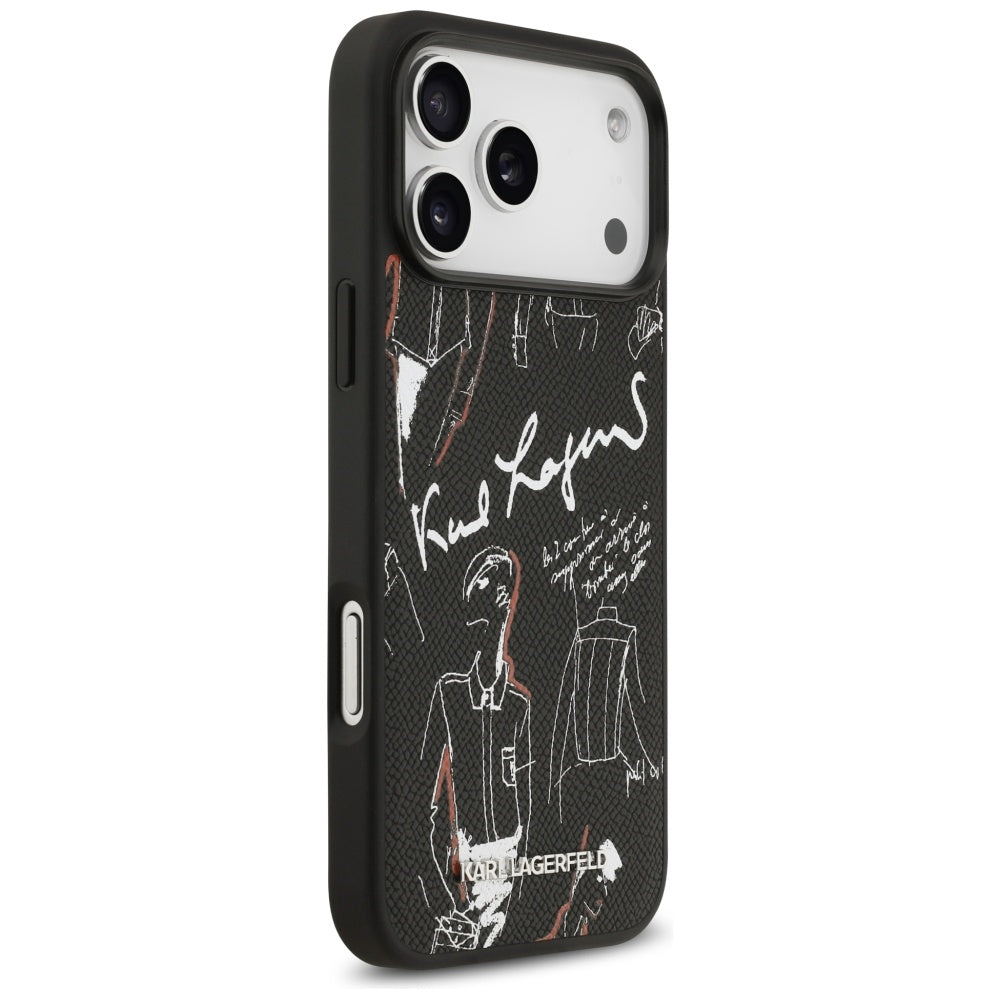 Etui na Apple iPhone 17 Pro Max, Karl Lagerfeld, Grained Pattern Logo, Czarne
