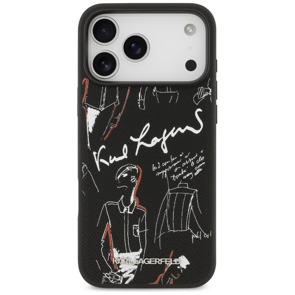 Etui na Apple iPhone 17 Pro Max, Karl Lagerfeld, Grained Pattern Logo, Czarne
