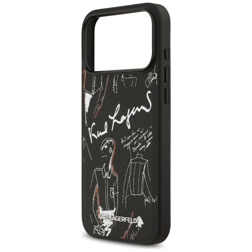 Etui na Apple iPhone 17 Pro Max, Karl Lagerfeld, Grained Pattern Logo, Czarne