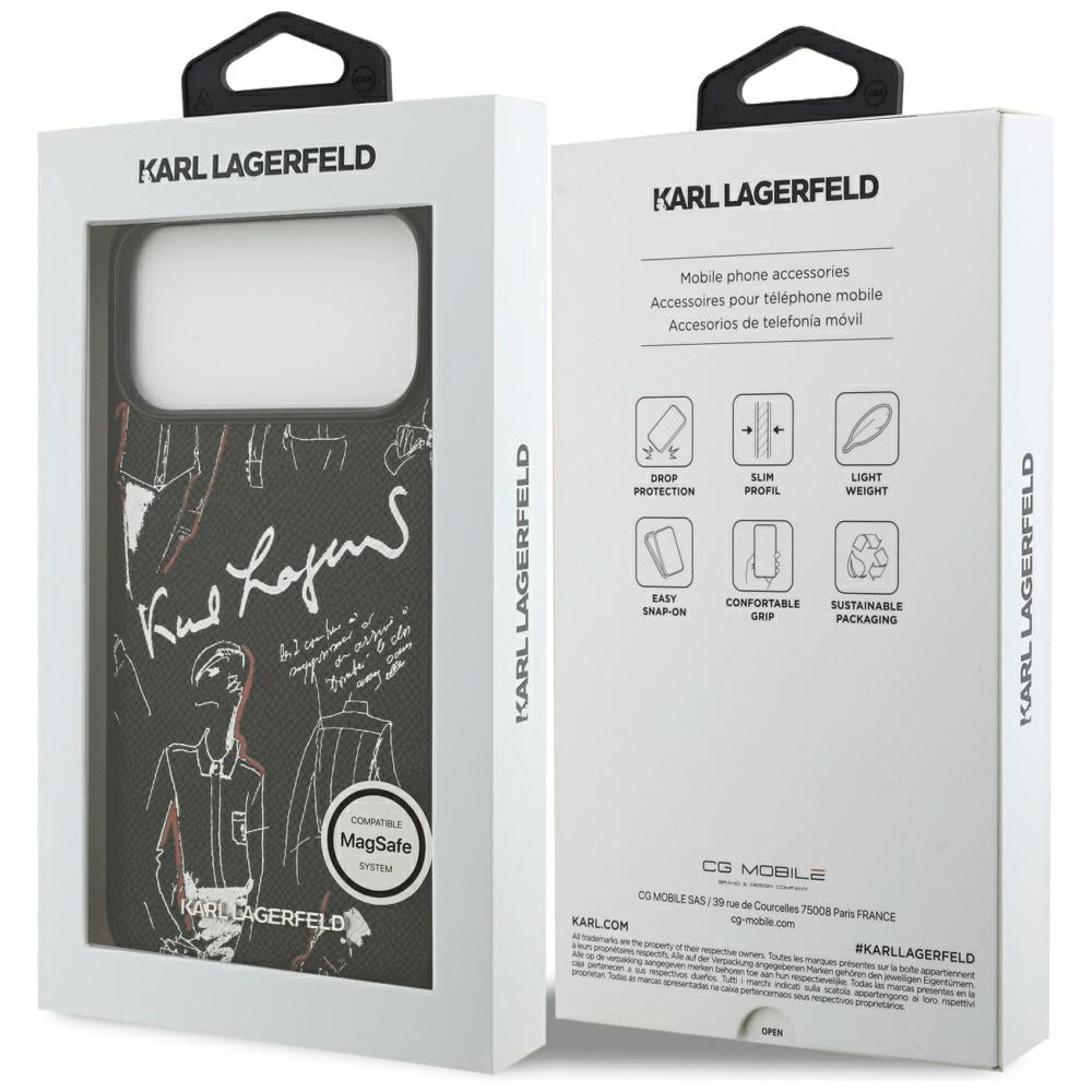 Etui na Apple iPhone 17 Pro Max, Karl Lagerfeld, Grained Pattern Logo, Czarne