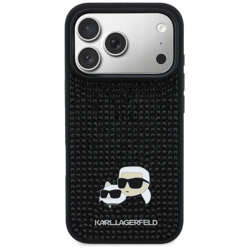 Etui na Apple iPhone 17 Pro Max, Karl Lagerfeld, Rhinestone Karl & Choupette Pins, Czarne