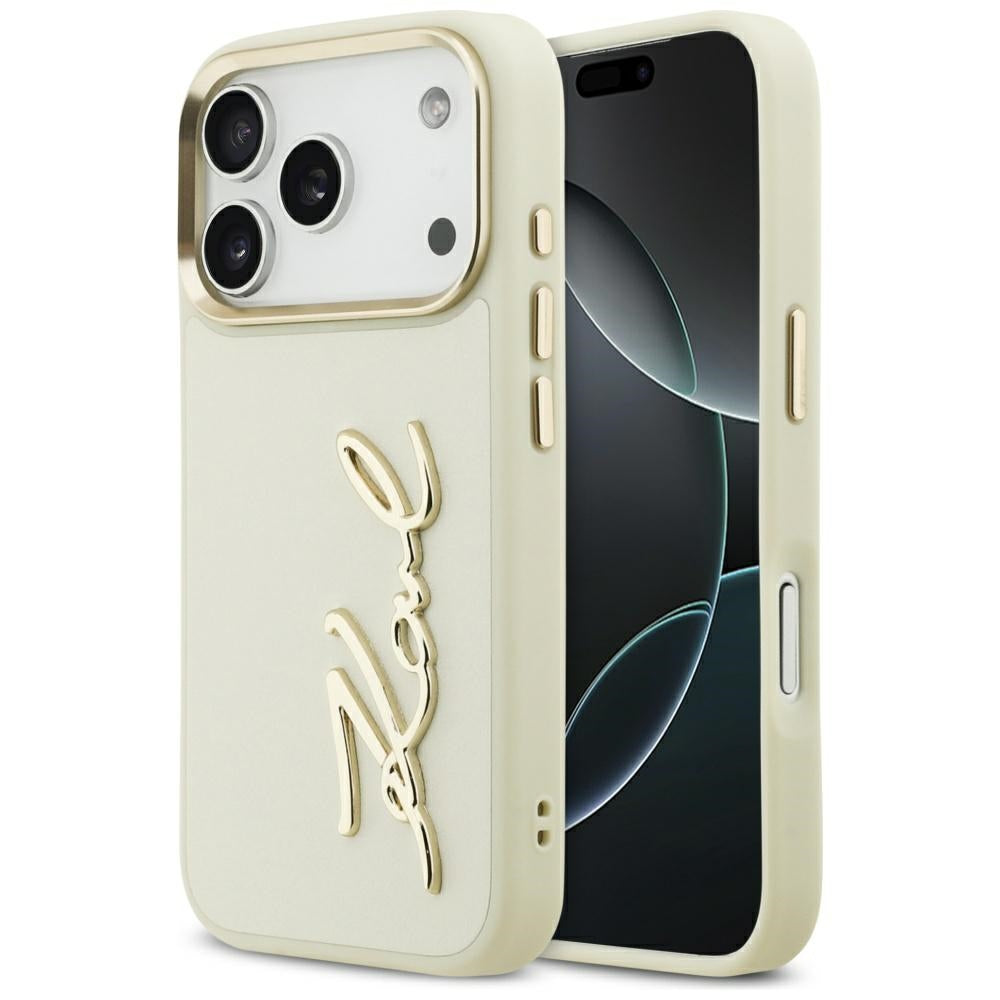 Etui na Apple iPhone 17 Pro Max, Karl Lagerfeld, Script Logo, Beżowy