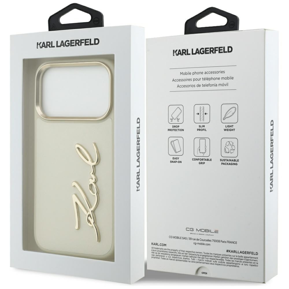 Etui na Apple iPhone 17 Pro Max, Karl Lagerfeld, Script Logo, Beżowy