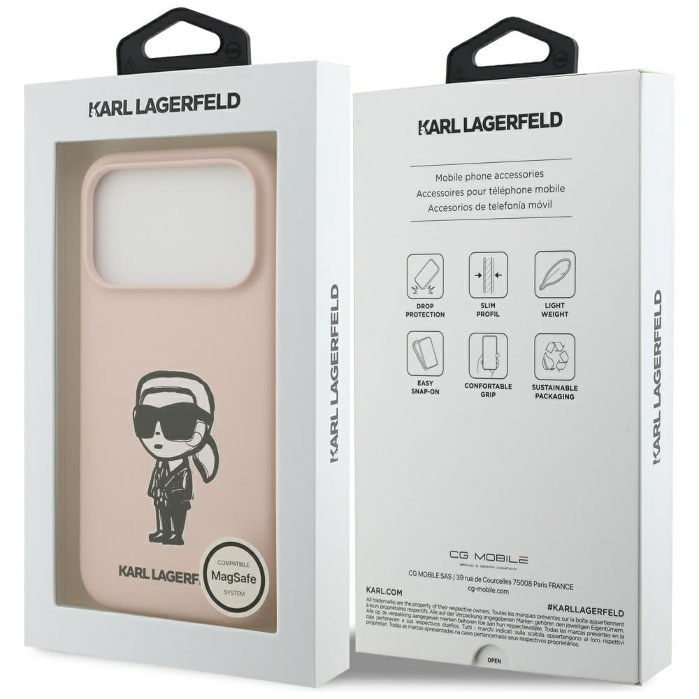 Etui na Apple iPhone 17 Pro Max, Karl Lagerfeld, Sketch and Logo Karl, Różowe