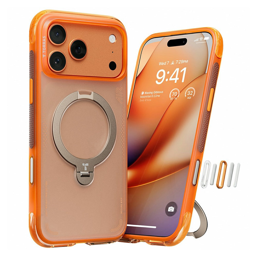 Etui MagSafe dla Apple iPhone 17 Pro, Torras, Ostand Spin Air, Pomarańczowe
