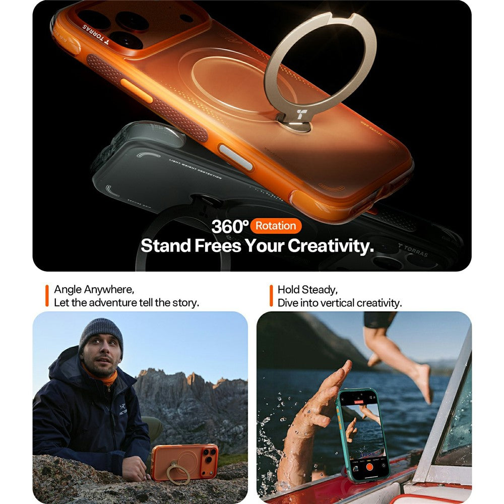 Etui MagSafe dla Apple iPhone 17 Pro, Torras, Ostand Spin Air, Pomarańczowe