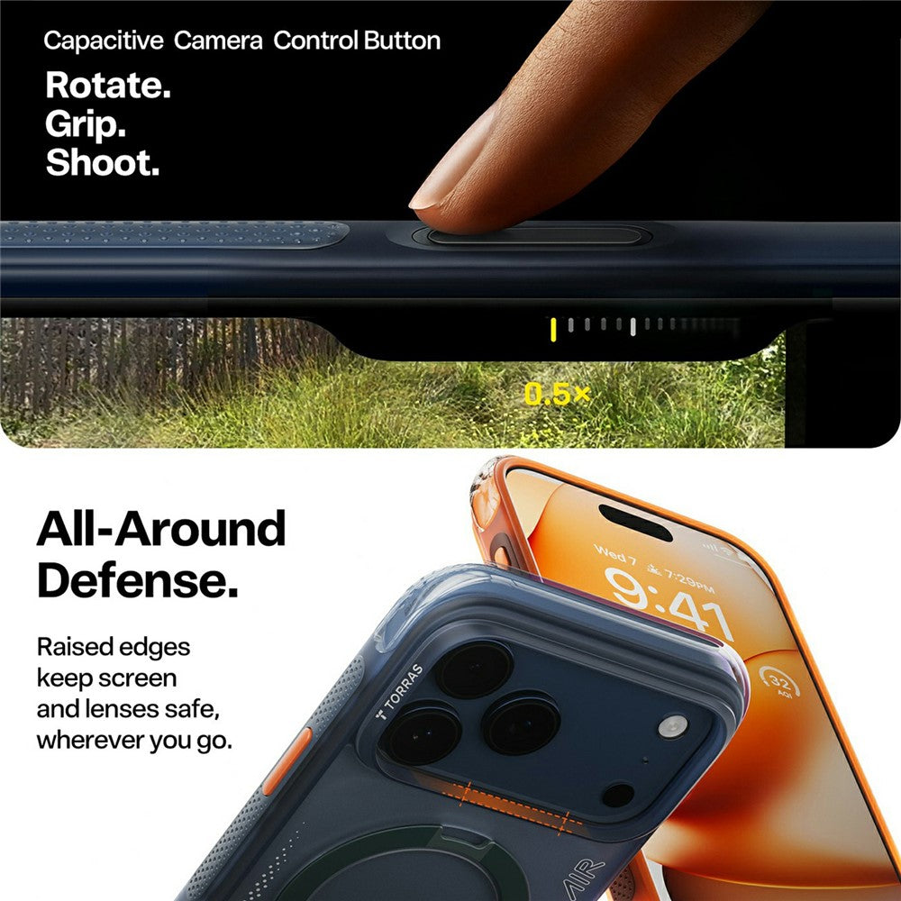 Etui MagSafe dla Apple iPhone 17 Pro, Torras, Ostand Spin Air, Pomarańczowe
