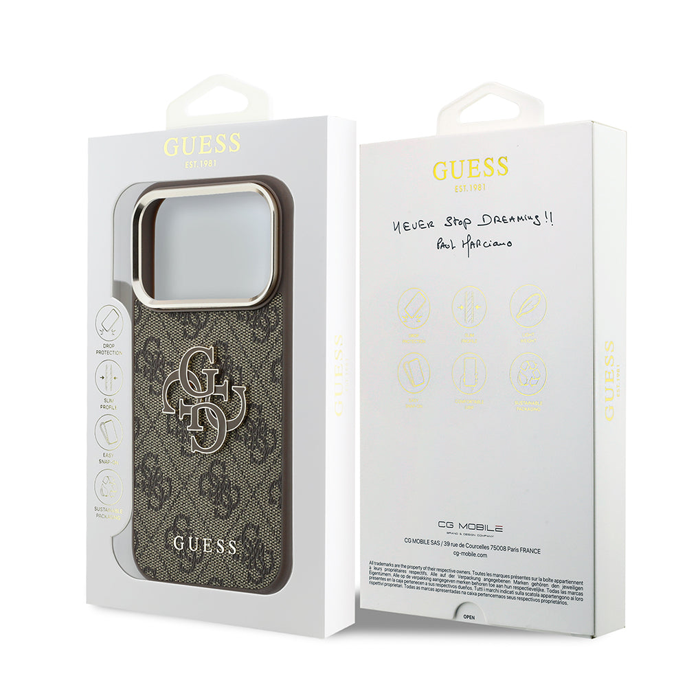 Etui na Apple iPhone 18 Pro / 17 Pro, Guess, 4G Big Resin Logo, Brązowe
