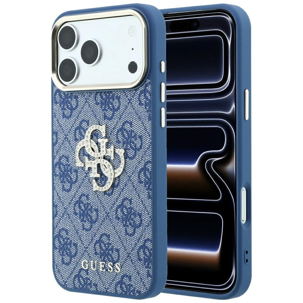 Etui na Apple iPhone 18 Pro / 17 Pro, Guess, 4G Big Strass Logo, Niebieskie