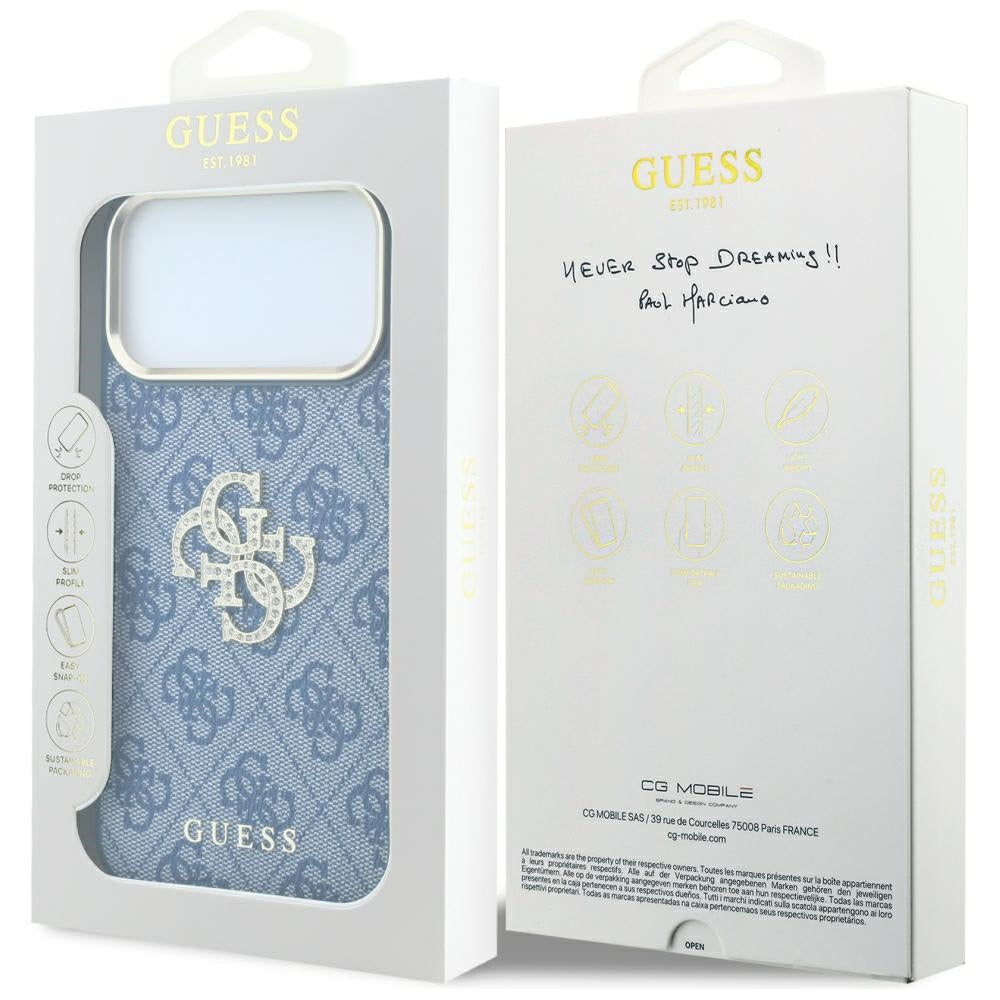 Etui na Apple iPhone 18 Pro / 17 Pro, Guess, 4G Big Strass Logo, Niebieskie