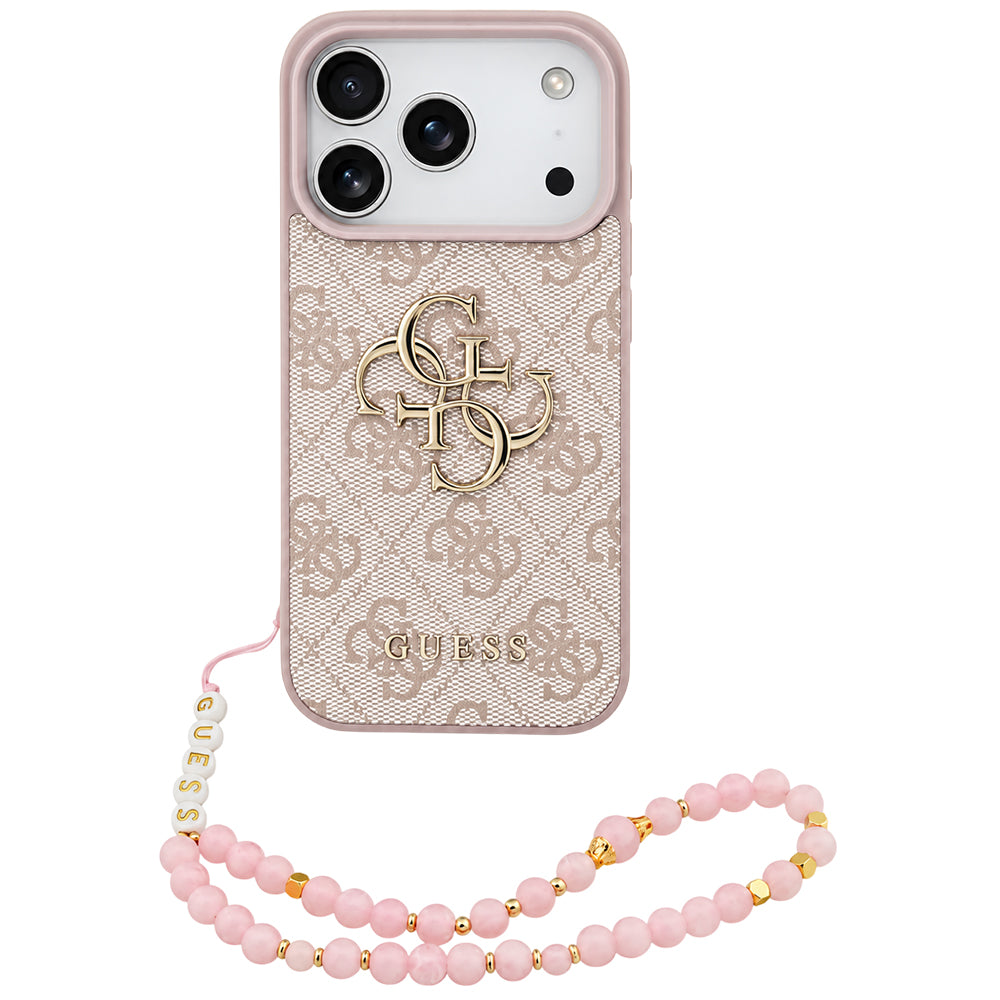 Etui na Apple iPhone 18 Pro / 17 Pro, Guess, 4G Classic Logo z paskiem, różowe