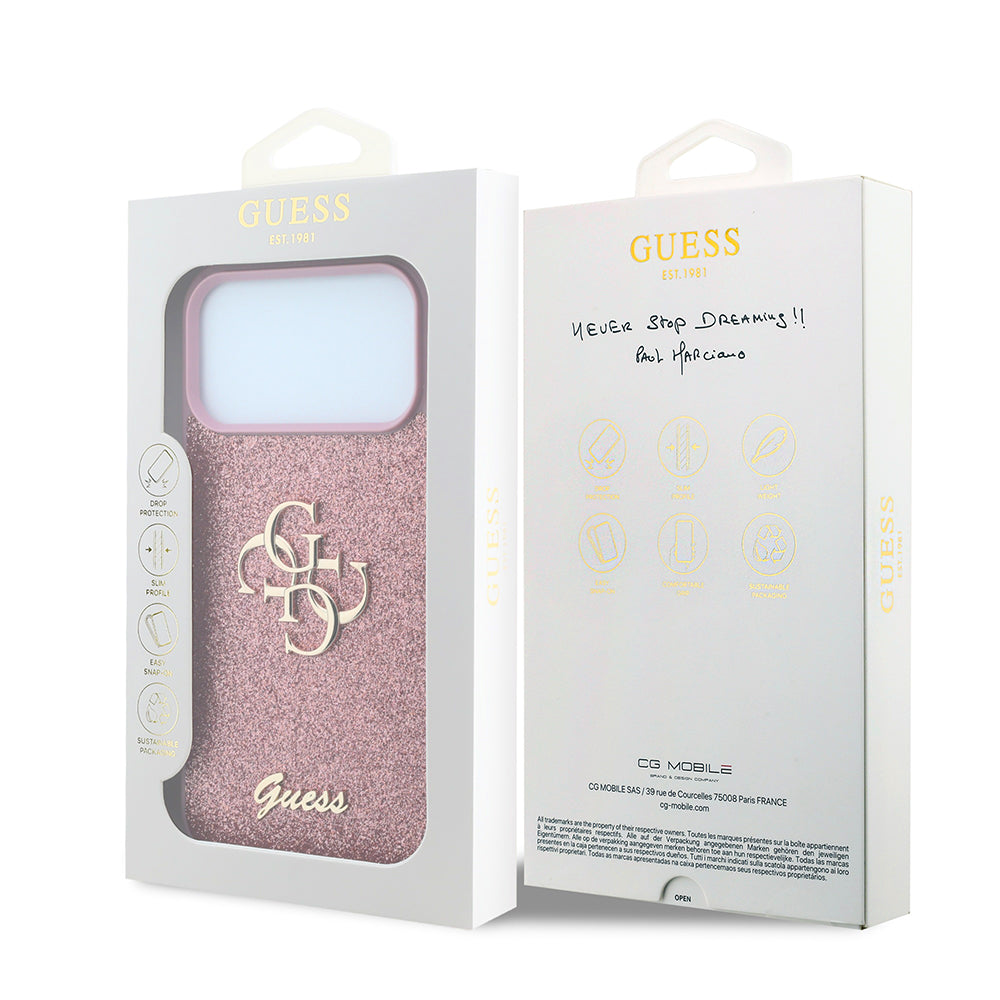 Etui na Apple iPhone 18 Pro / 17 Pro, Guess, Fixed Glitter Big 4G, Różowe
