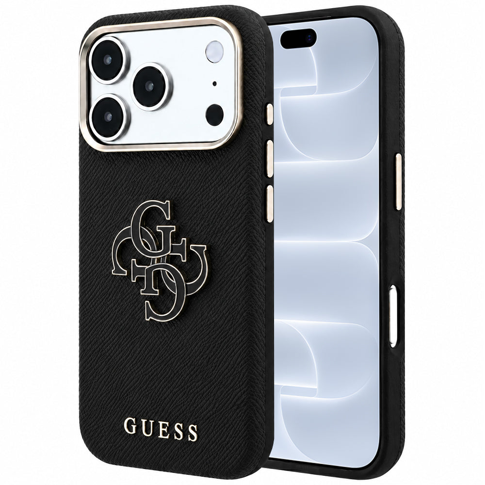 Etui na Apple iPhone 18 Pro / 17 Pro, Guess, Grained Big Resin Logo, czarne