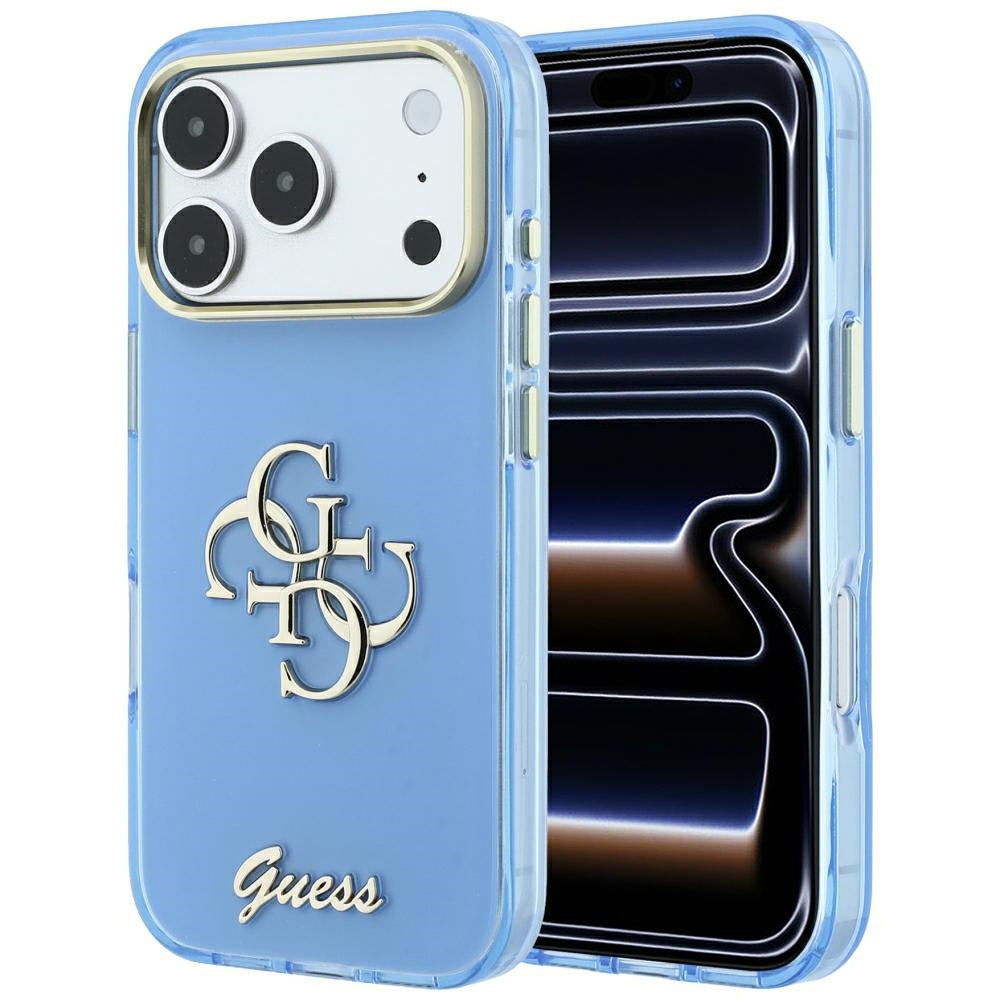 Etui na Apple iPhone 18 Pro / 17 Pro, Guess, IML 4G Metal Script, Bleu