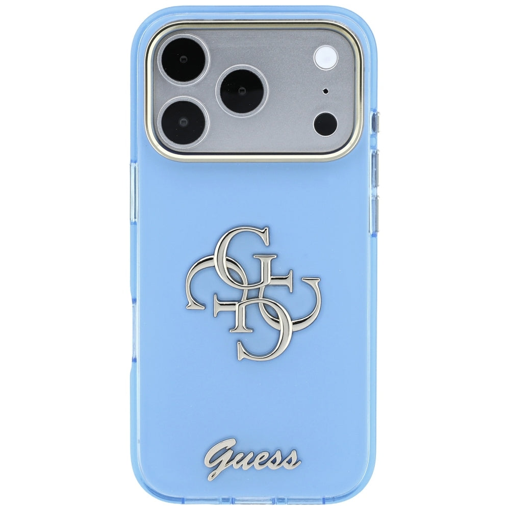 Etui na Apple iPhone 18 Pro / 17 Pro, Guess, IML 4G Metal Script, Bleu