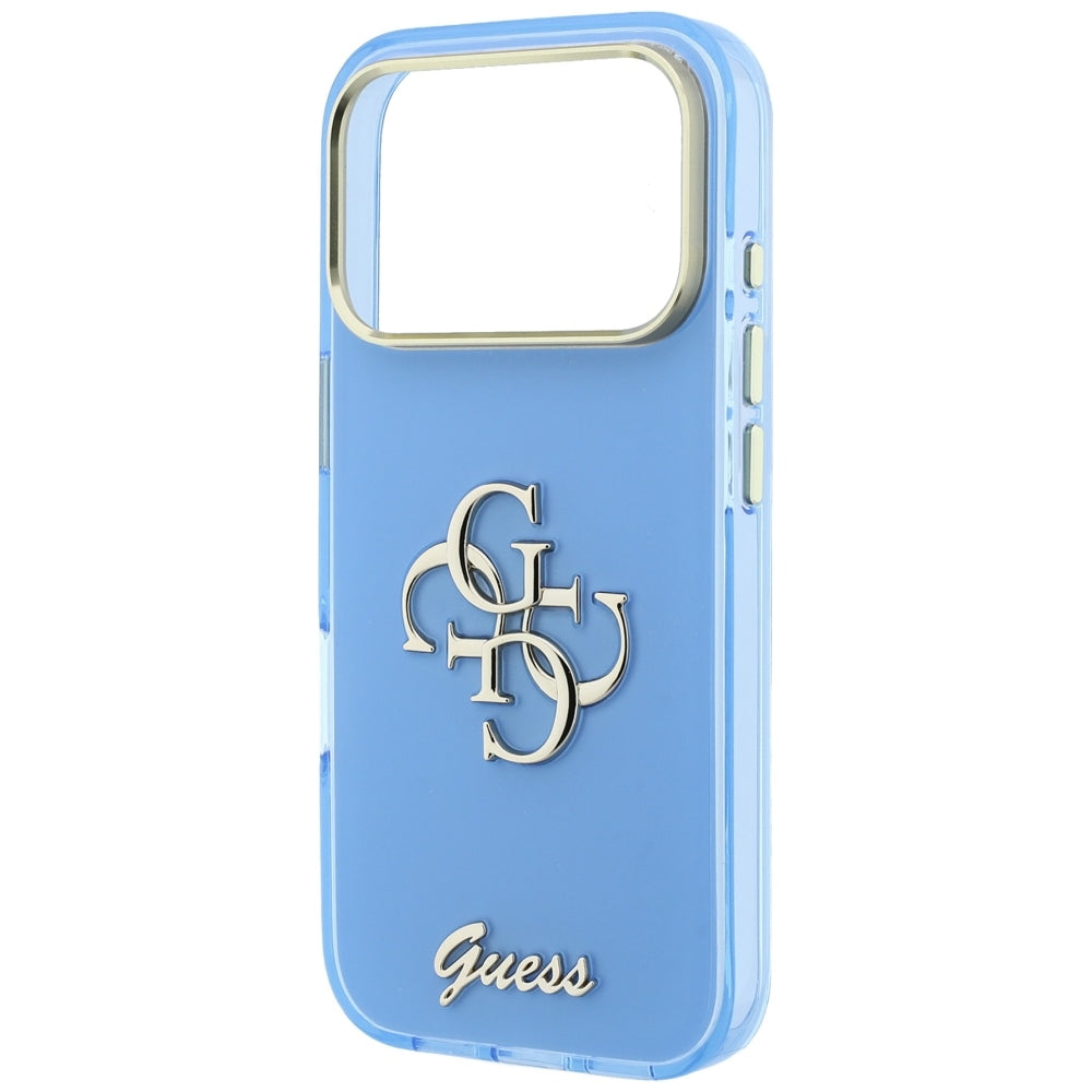 Etui na Apple iPhone 18 Pro / 17 Pro, Guess, IML 4G Metal Script, Bleu