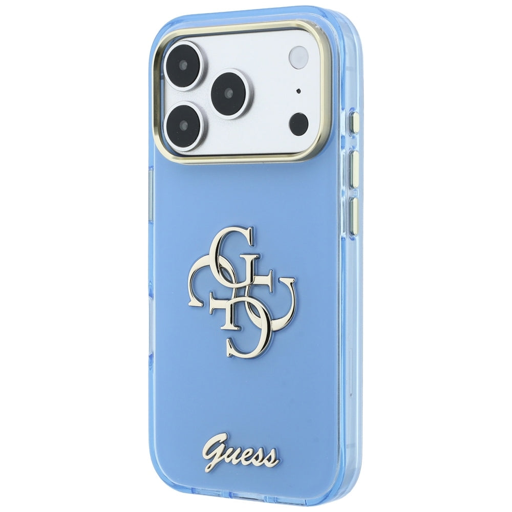 Etui na Apple iPhone 18 Pro / 17 Pro, Guess, IML 4G Metal Script, Bleu