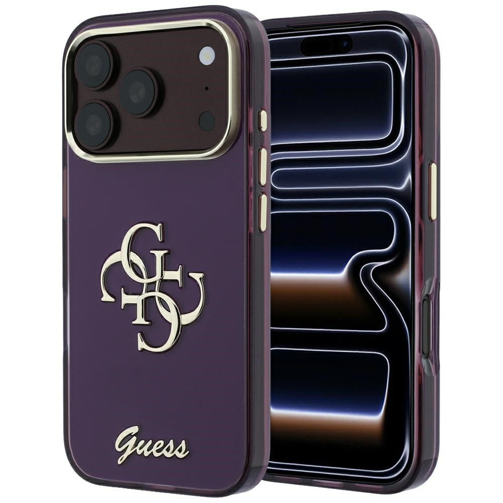 Etui na Apple iPhone 18 Pro / 17 Pro, Guess, IML 4G Metal Script, Wiśniowy