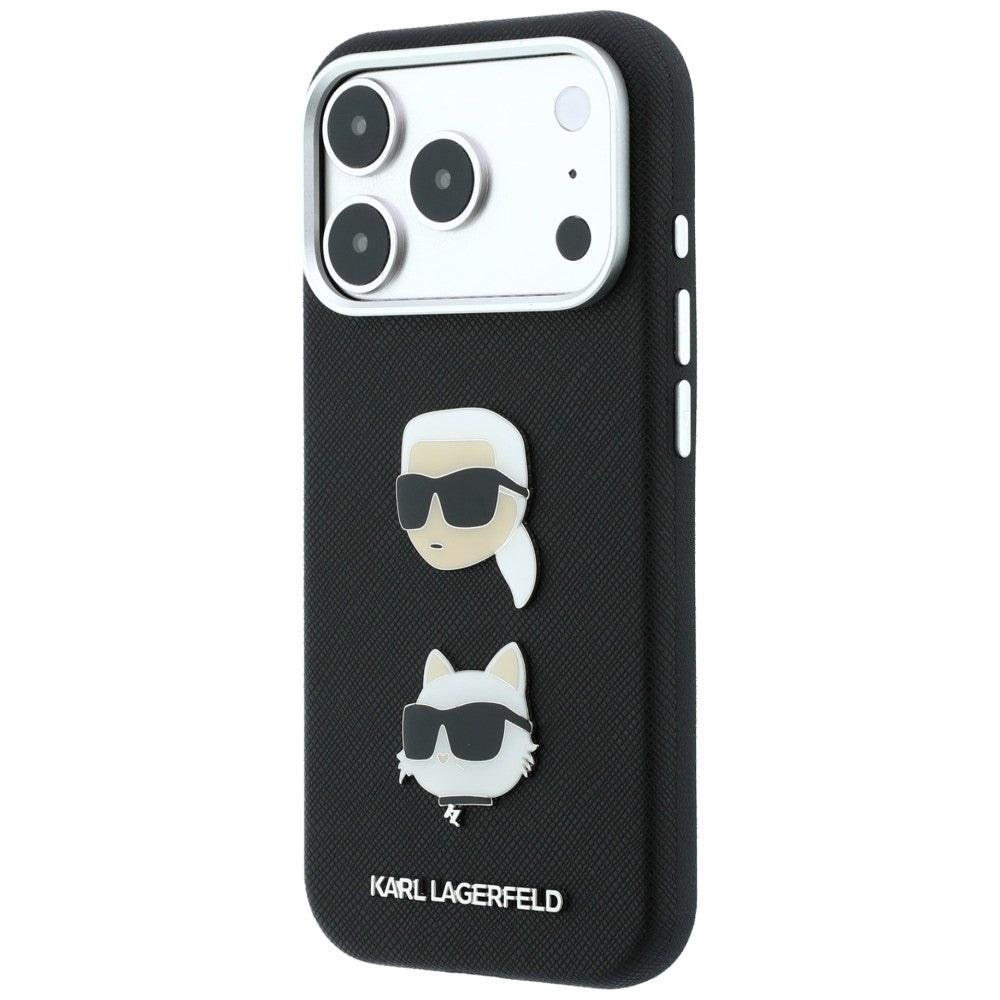 Etui do Apple iPhone 18 Pro / 17 Pro, Karl Lagerfeld, Saffiano Crossbody Karl & Choupette Head's Pins Logo, czarne