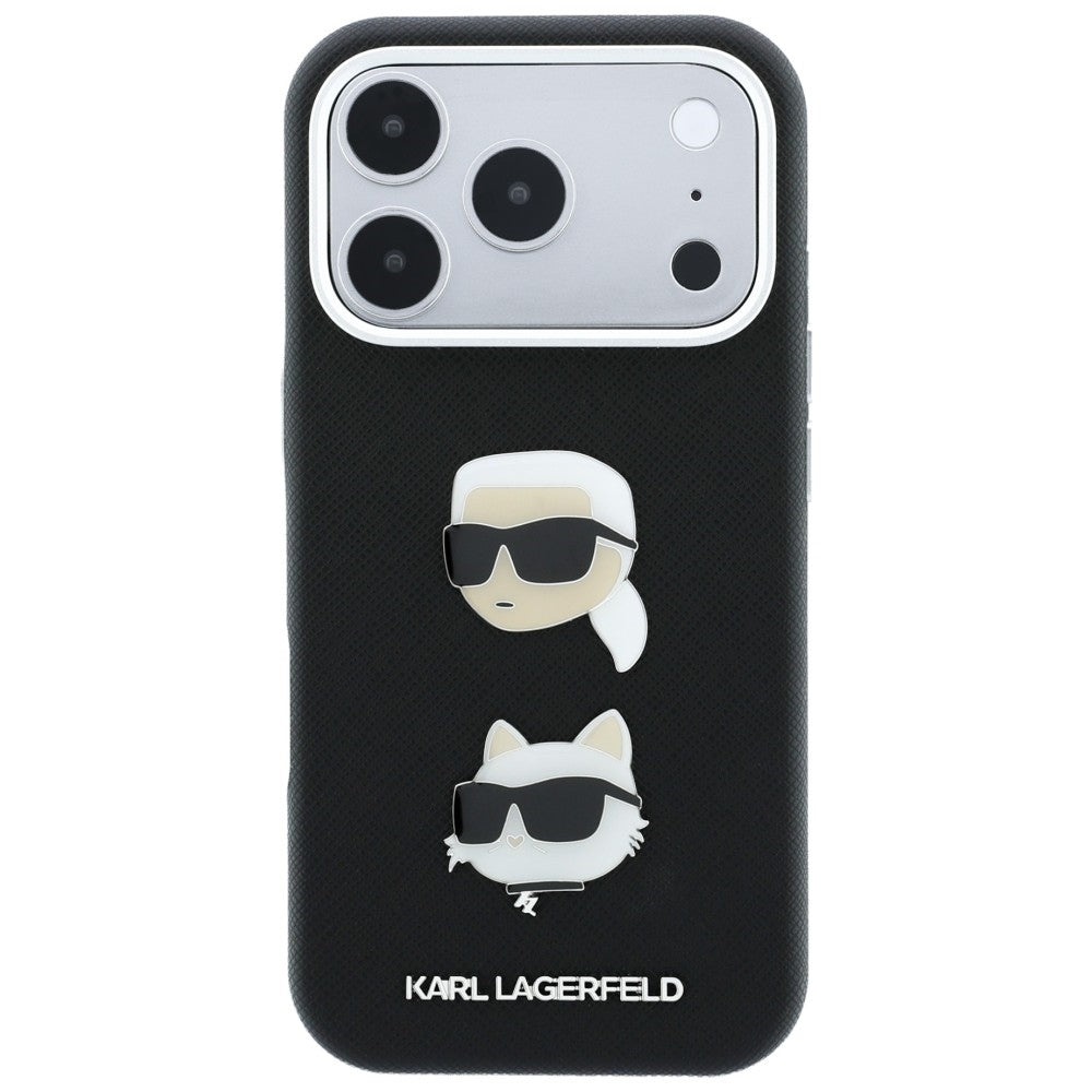 Etui do Apple iPhone 18 Pro / 17 Pro, Karl Lagerfeld, Saffiano Crossbody Karl & Choupette Head's Pins Logo, czarne