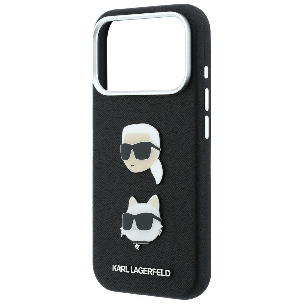 Etui do Apple iPhone 18 Pro / 17 Pro, Karl Lagerfeld, Saffiano Crossbody Karl & Choupette Head's Pins Logo, czarne