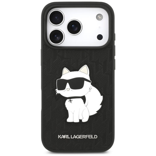 Etui do Apple iPhone 18 Pro / 17 Pro, Karl Lagerfeld, Saffiano Mono Patch Choupette, czarne