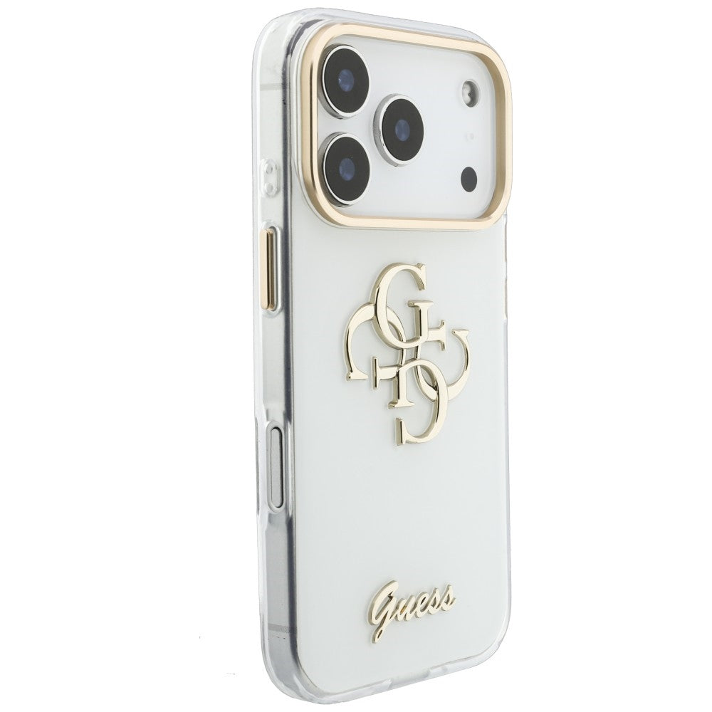 Etui na Apple iPhone 18 Pro, Guess, IML 4G Metal Script, Białe