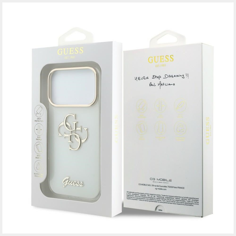 Etui na Apple iPhone 18 Pro, Guess, IML 4G Metal Script, Białe