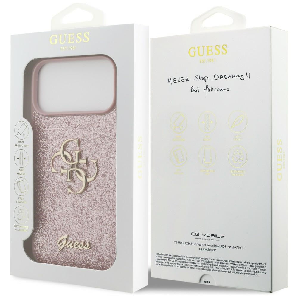 Etui na Apple iPhone 18 Pro Max / 17 Pro Max, Guess, Fixed Glitter Big 4G, Różowe