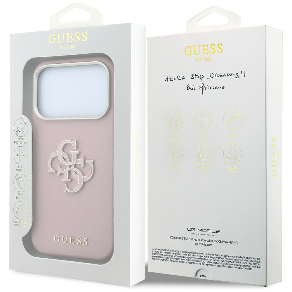Etui na Apple iPhone 18 Pro Max / 17 Pro Max, Guess, Grained Big Resin Logo, Różowe