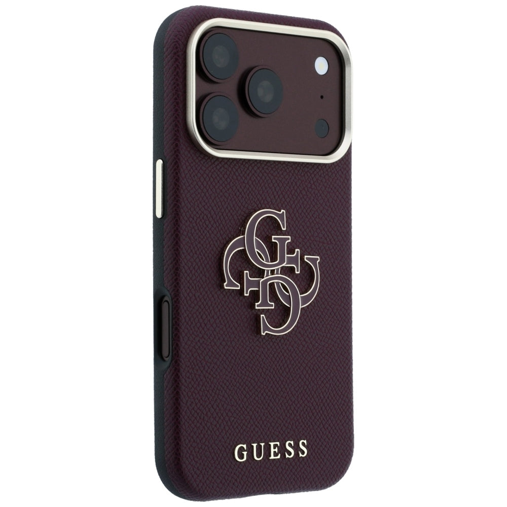 Etui na Apple iPhone 18 Pro Max / 17 Pro Max, Guess, Duże logo z żywicy o ziarnistej fakturze, Wiśniowy