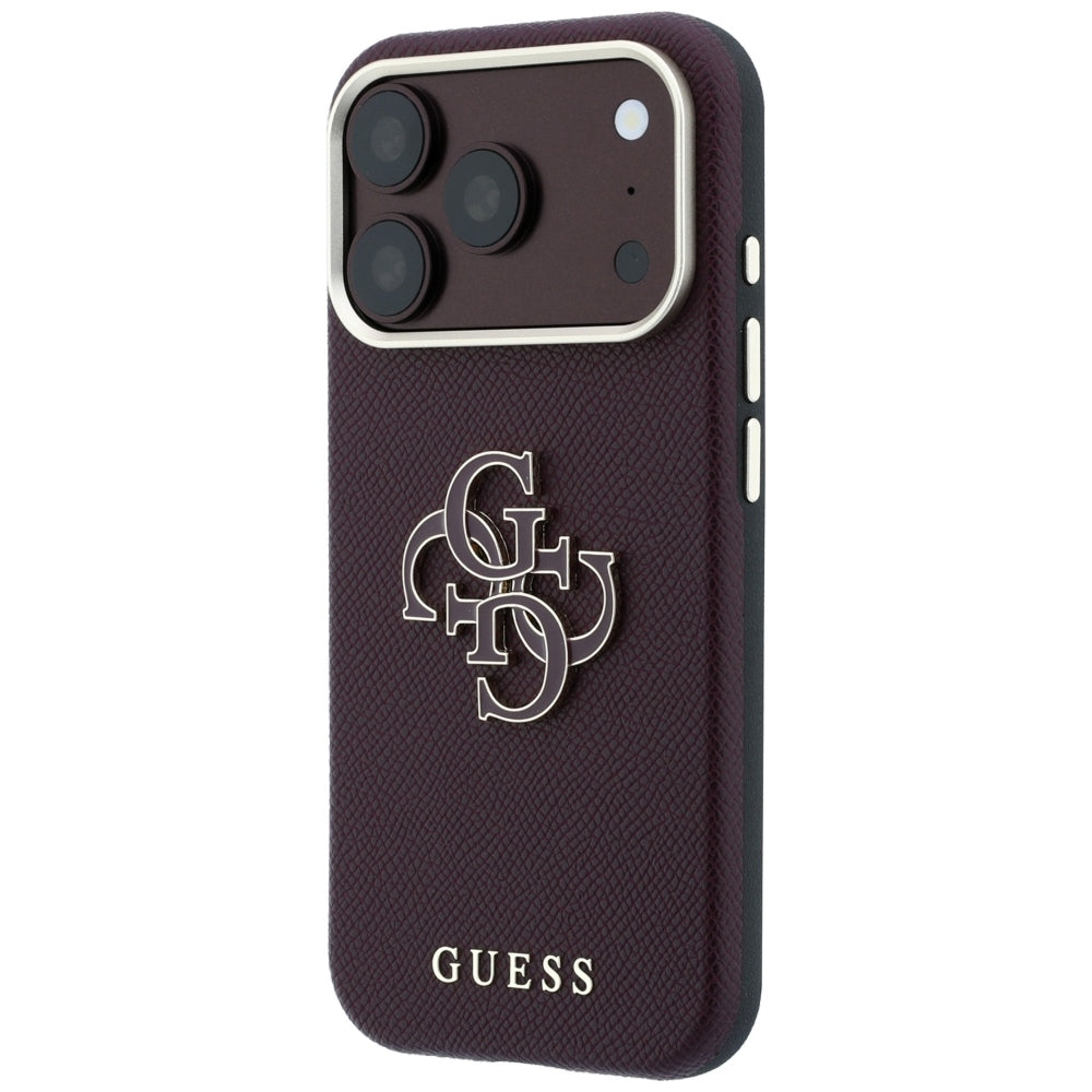 Etui na Apple iPhone 18 Pro Max / 17 Pro Max, Guess, Duże logo z żywicy o ziarnistej fakturze, Wiśniowy