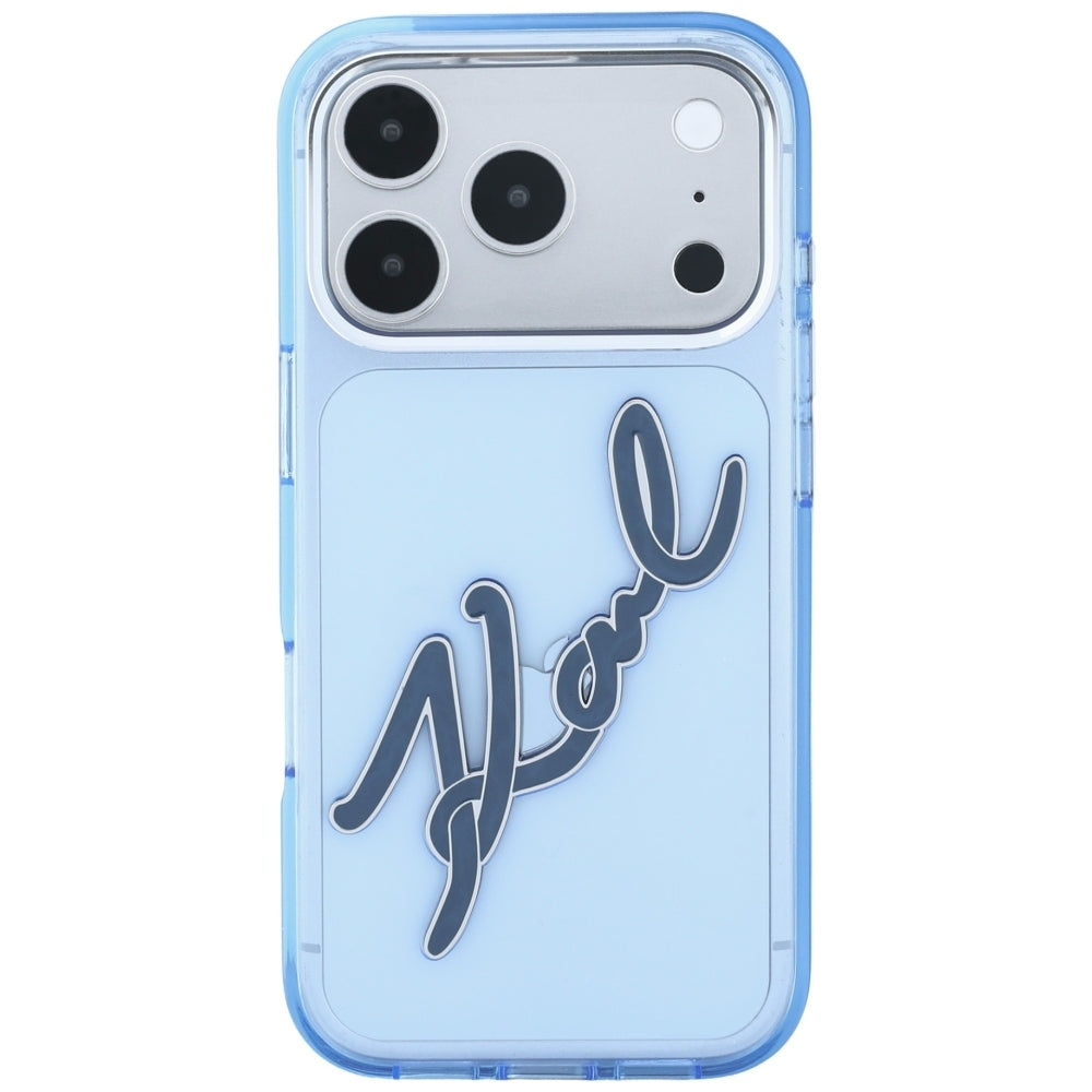 Etui na Apple iPhone 18 Pro Max / 17 Pro Max, Karl Lagerfeld, IML Big Signature Resin Logo Metal Frame, Niebieskie