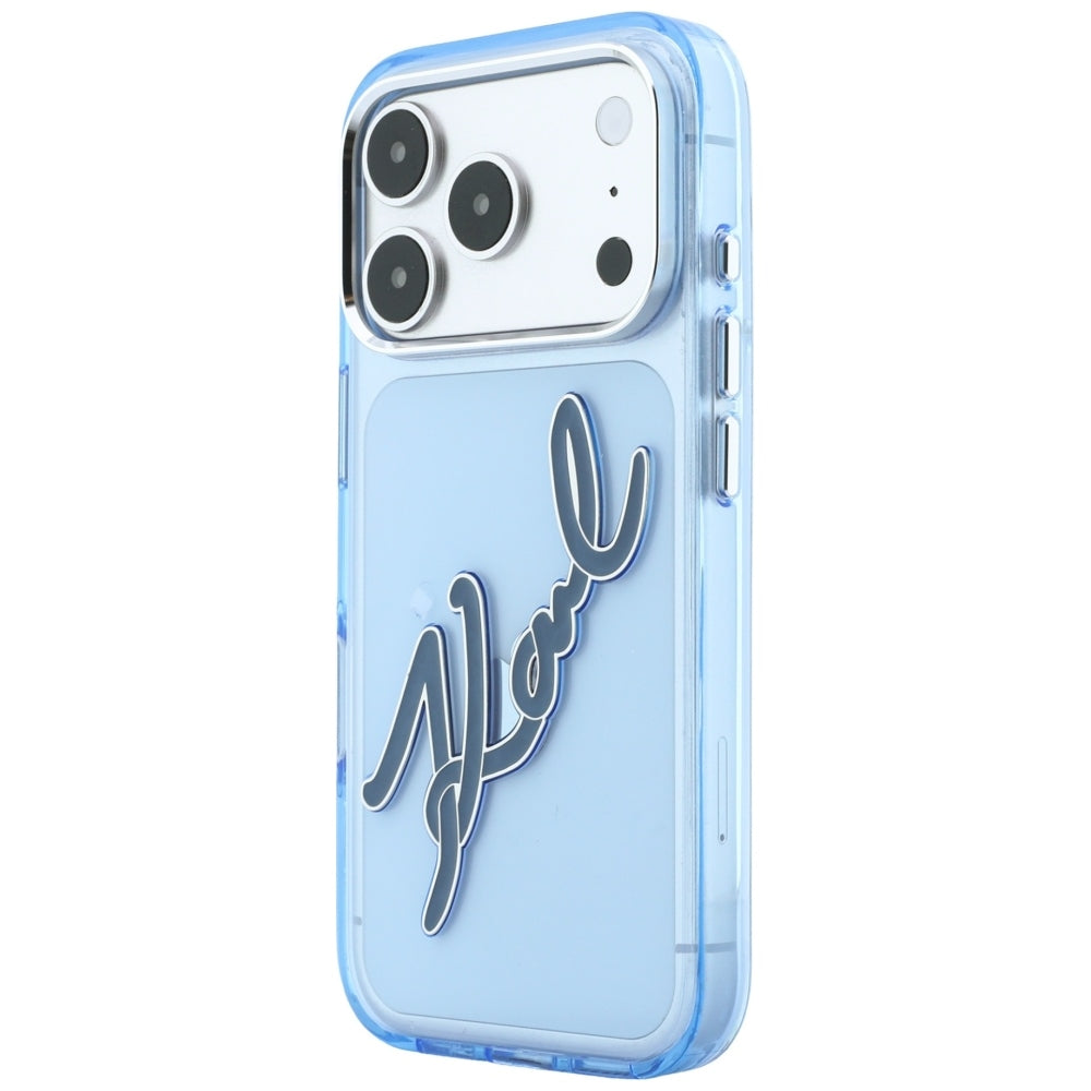 Etui na Apple iPhone 18 Pro Max / 17 Pro Max, Karl Lagerfeld, IML Big Signature Resin Logo Metal Frame, Niebieskie