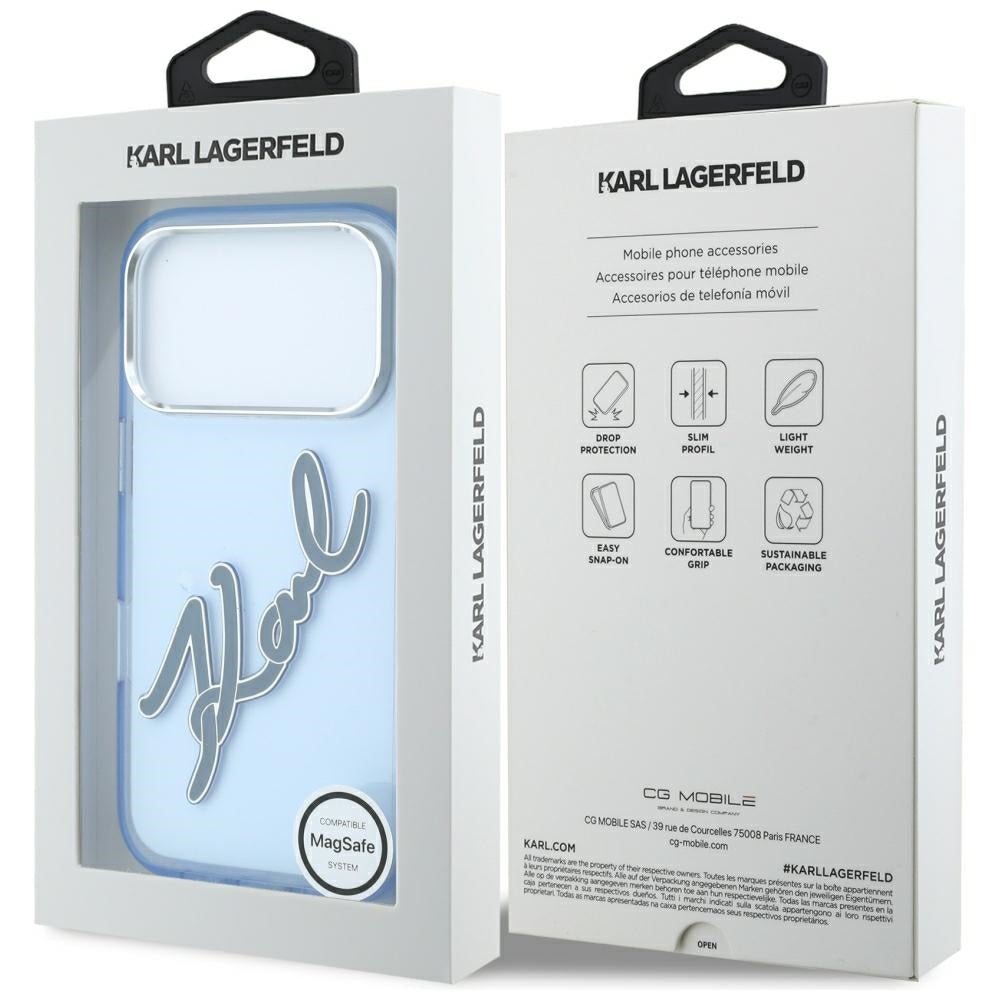 Etui na Apple iPhone 18 Pro Max / 17 Pro Max, Karl Lagerfeld, IML Big Signature Resin Logo Metal Frame, Niebieskie