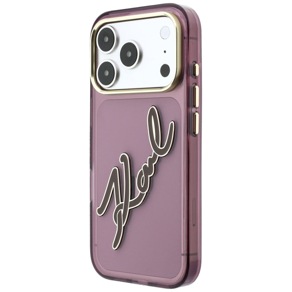 Etui na Apple iPhone 18 Pro Max / 17 Pro Max, Karl Lagerfeld, IML Big Signature Resin Logo Metal Frame, Wiśniowy