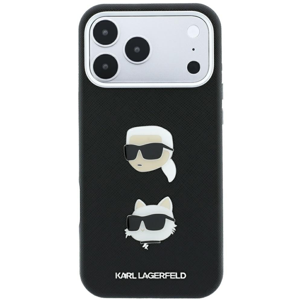 Etui na Apple iPhone 18 Pro Max / 17 Pro Max, Karl Lagerfeld, Saffiano z przypinką i logo Karl & Choupette Head, czarne