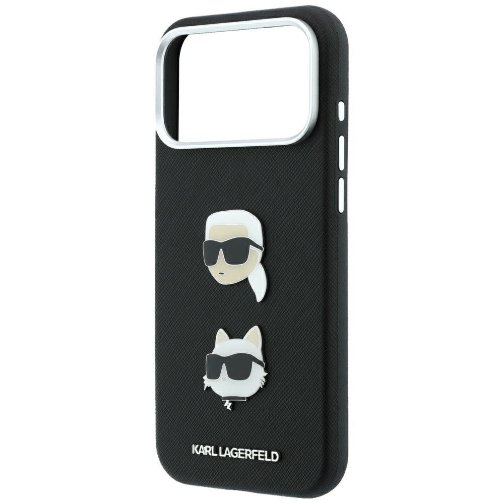 Etui na Apple iPhone 18 Pro Max / 17 Pro Max, Karl Lagerfeld, Saffiano z przypinką i logo Karl & Choupette Head, czarne
