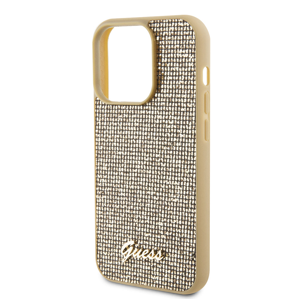 Etui na Apple iPhone 15 Pro, Guess, PU Square Mirror Script Logo, Złote GUHCP15LPMSDGSD