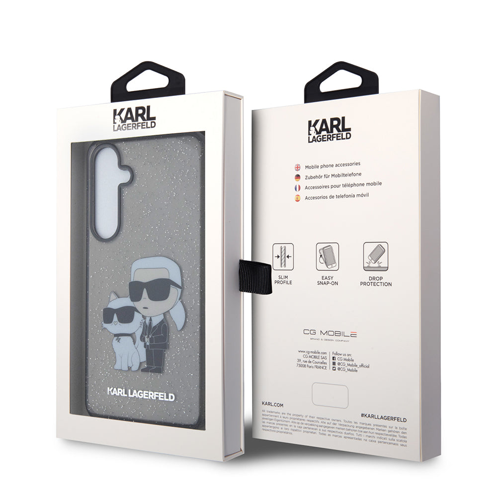 Etui na Samsung Galaxy S24+ S926, Karl Lagerfeld, Glitter Karl & Choupette, Niebieskie.