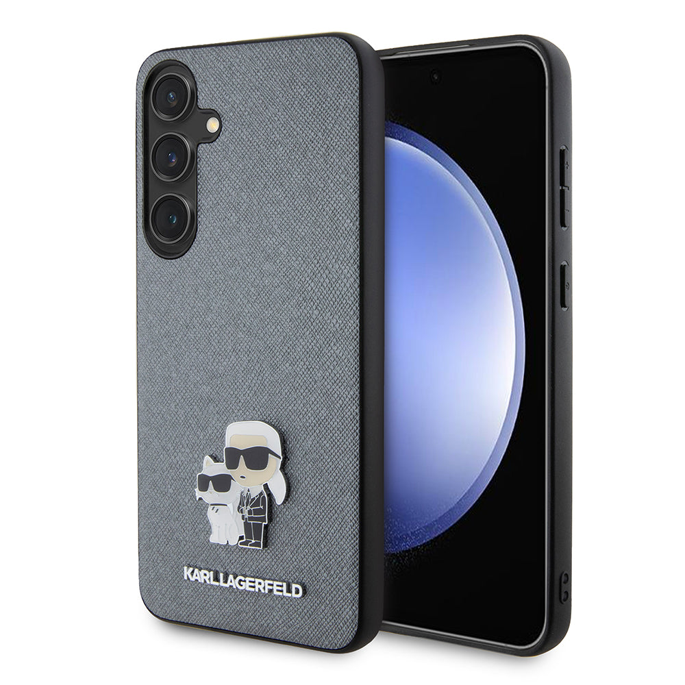 Etui na Samsung Galaxy S24+ S926, Karl Lagerfeld, Saffiano Karl & Choupette Metal, Szare