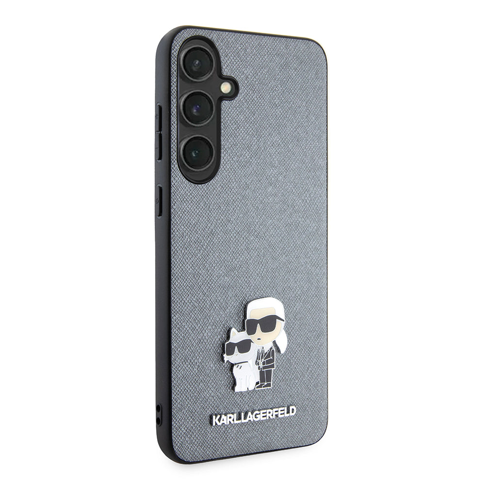 Etui na Samsung Galaxy S24+ S926, Karl Lagerfeld, Saffiano Karl & Choupette Metal, Szare