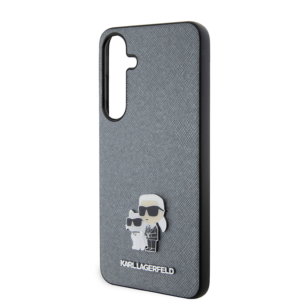 Etui na Samsung Galaxy S24+ S926, Karl Lagerfeld, Saffiano Karl & Choupette Metal, Szare