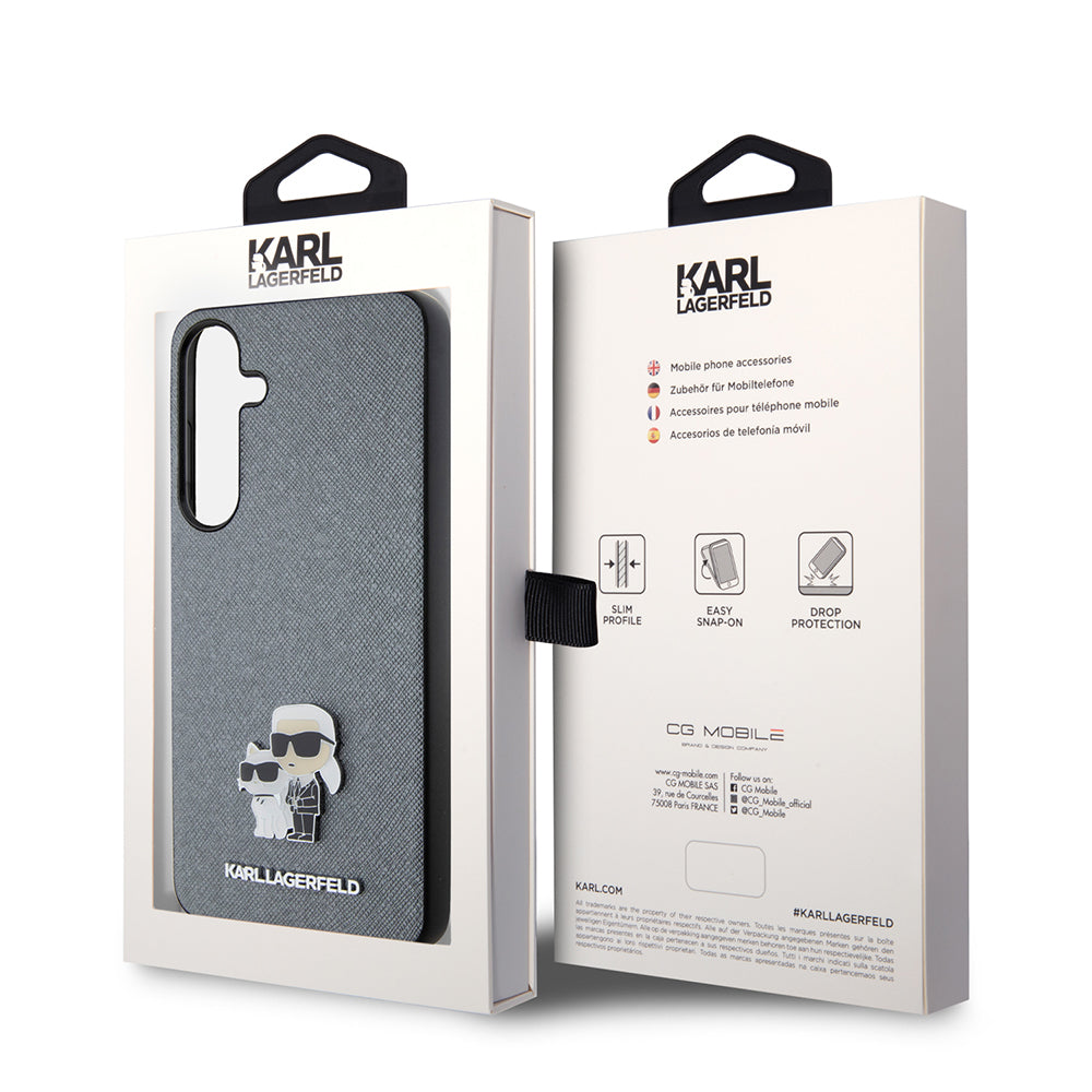 Etui na Samsung Galaxy S24+ S926, Karl Lagerfeld, Saffiano Karl & Choupette Metal, Szare