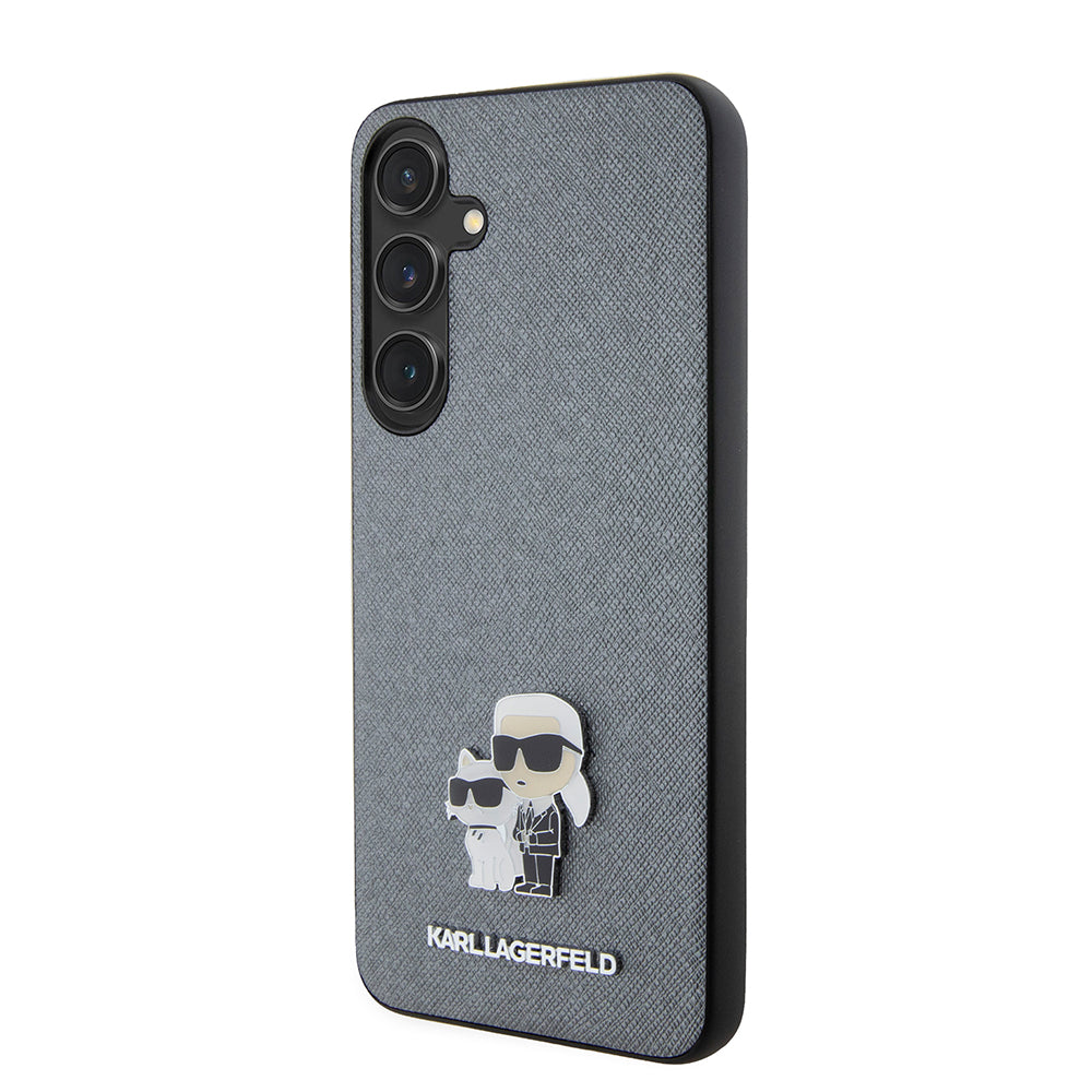Etui na Samsung Galaxy S24+ S926, Karl Lagerfeld, Saffiano Karl & Choupette Metal, Szare